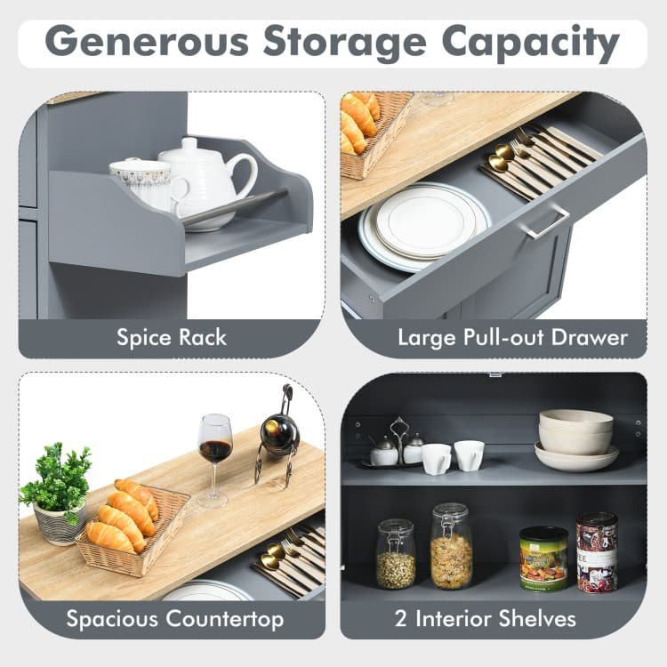 Rolling Kitchen Island Cart with Towel and Spice Rack - 45.5" x 16" x 33.5"(L x W x H)
