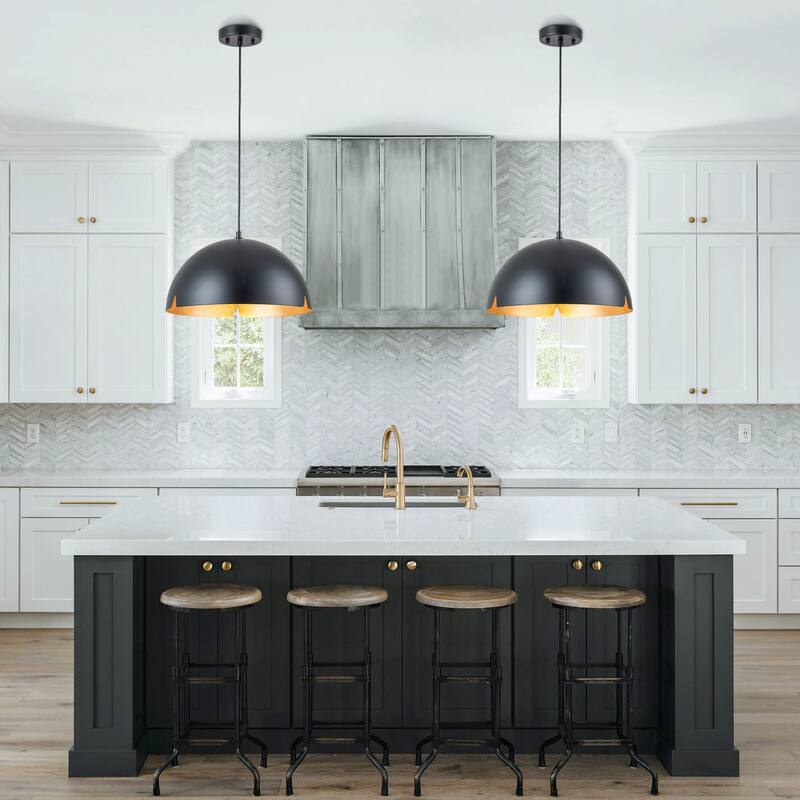 Modern 15" Iron Dome Pendant Light with Gold Foil Interior - Dia.15-in