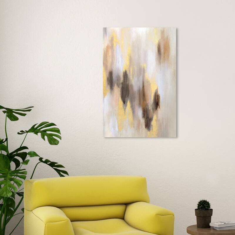 Wynwood Studio Canvas Abstract Golden Shades White and Metallic Gold Modern & Contemporary Wall Art Canvas Print - 30 x 20