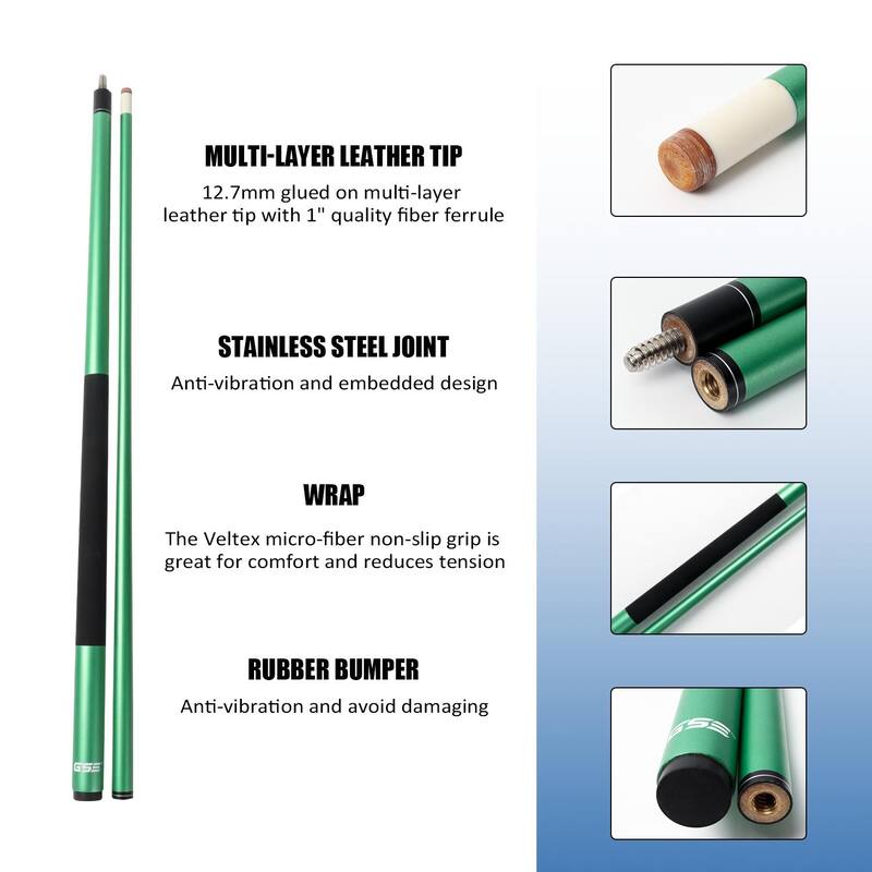 GSE™ Set of 4 Matte Fiberglass Graphite Composite Billiard Pool Cue Sticks. 58" 2-Piece Pool Cue Set for House or Commercial Use