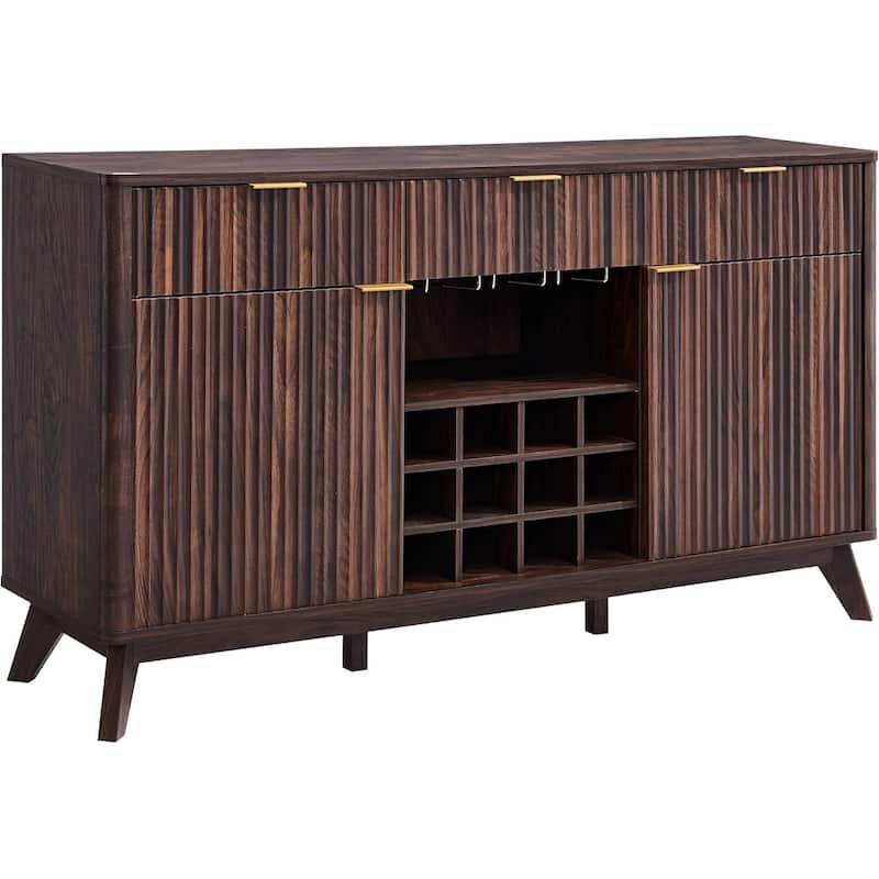 Modern Fluted Wine Bar Cabinet, Coffee Bar Cabinet w/Wine & Glass Rack