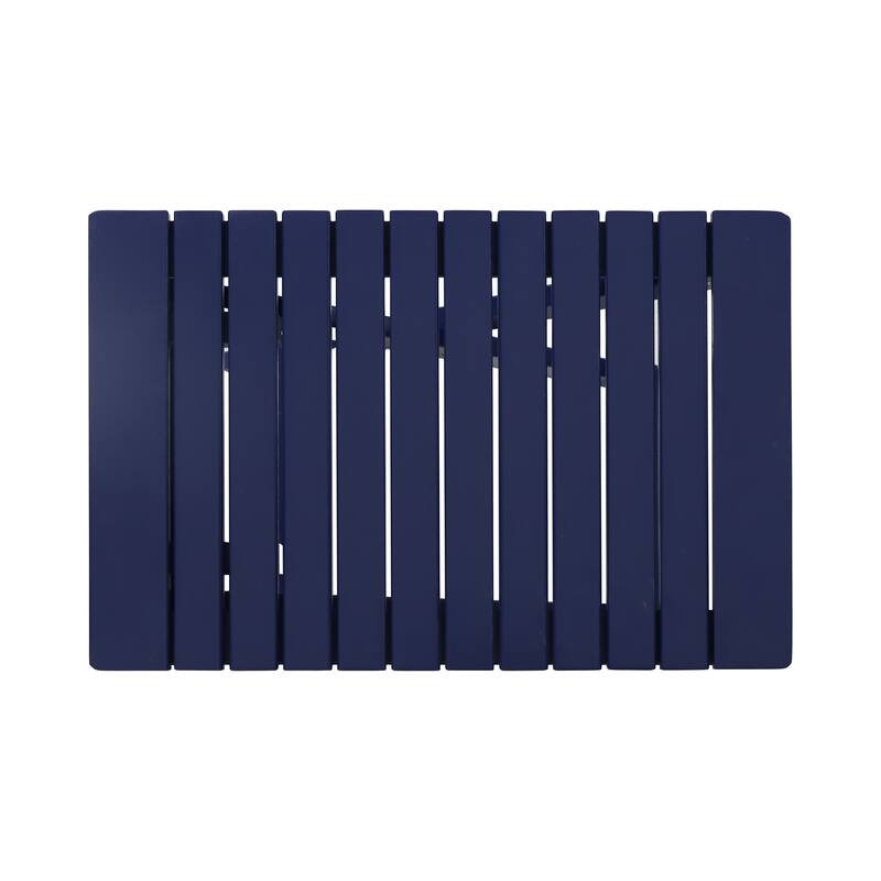 Kyre Outdoor Side Table, Foldable Slatted 23 Inch, Navy Blue Acacia Wood