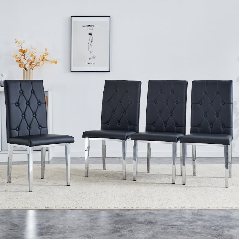 Roomfitters Black/Gray Armless Dining Chairs with Grid Buckle Back Design, Elegant Vintage Look Set of 4 for Dining Room,