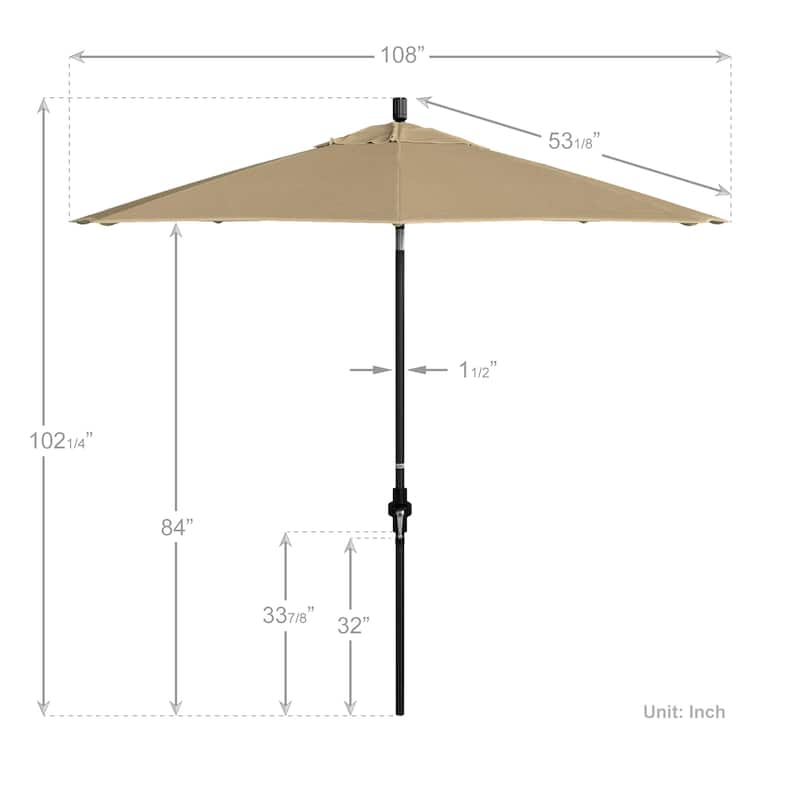 California Umbrella 9' Rd Patio Umbrella Black Aluminum Frame Fiberglass Ribs Crank Lift Collar Tilt, Sunbrella Cilantro