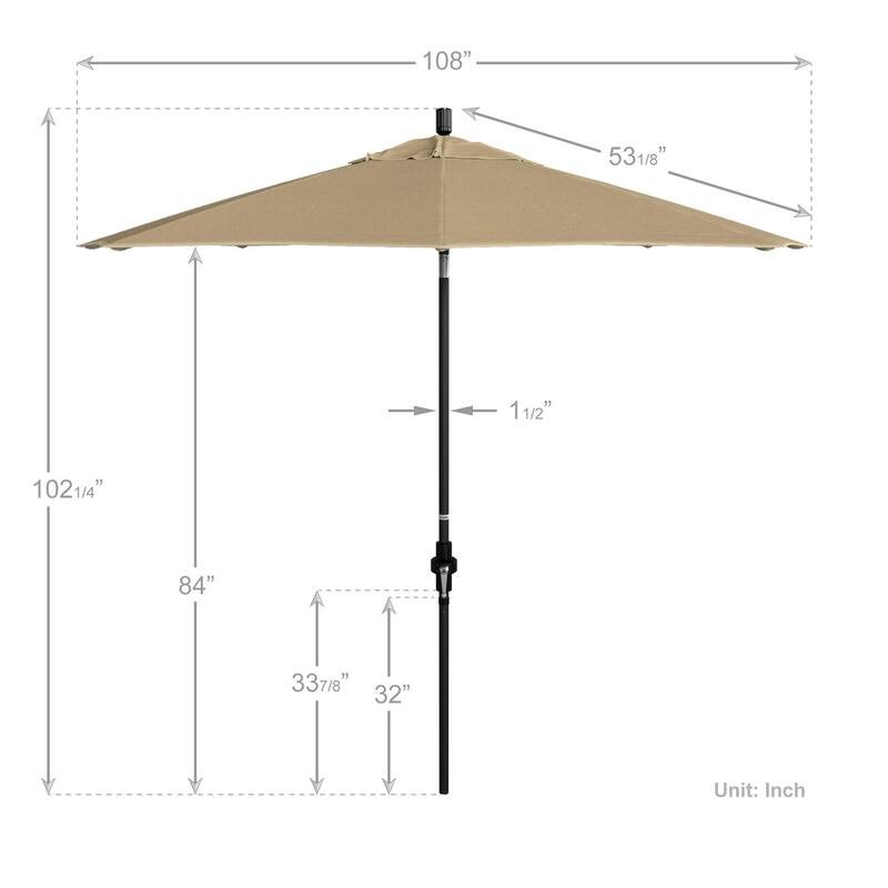 California Umbrella 9' Rd.Crank Lift, Collar Tilt, Aluminum Pole, Fiberglass Rib Patio Umbrella, Black Finish, Sunbrella Fabric