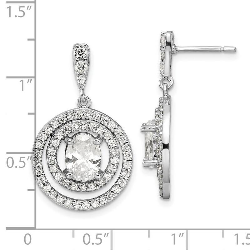 Curata 925 Sterling Silver Circle CZ Cubic Zirconia Dangle Post Earrings - 27x17mm Wide