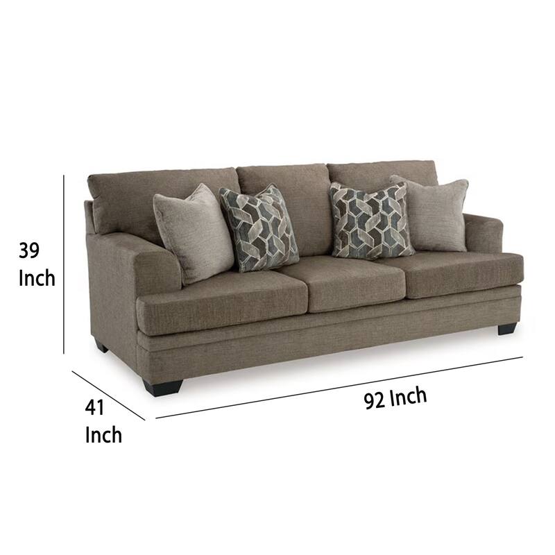 Ead Sofa, 4 Accent Throw Pillows, Foam, Nutmeg Brown Polyester 92 Inch