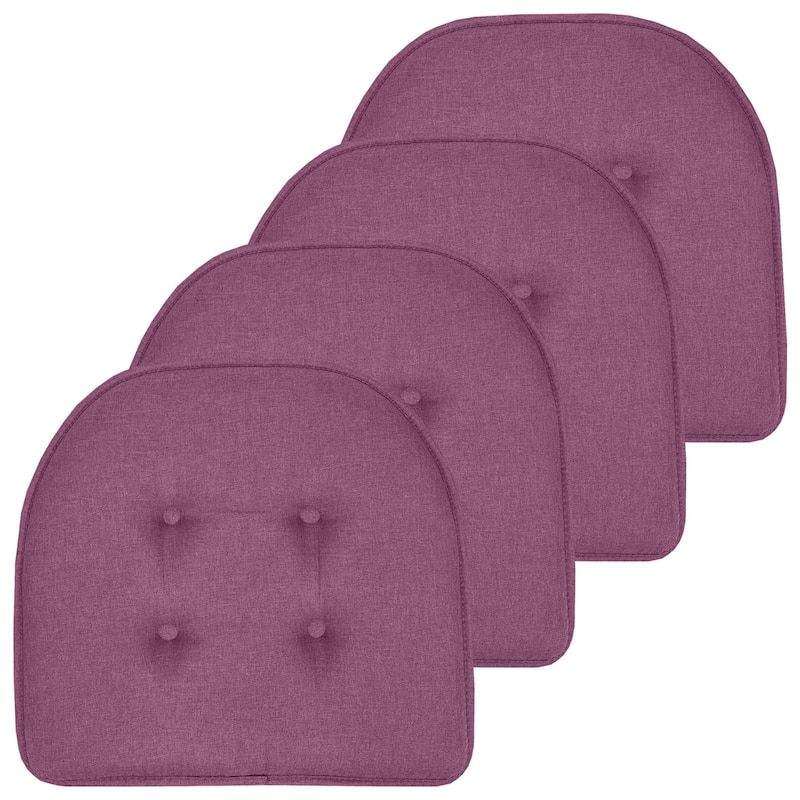 Sweet Home Collection Solid Color U-Shaped Memory Foam Chair Cushions - 16"x17" - Set of 4 - Purple