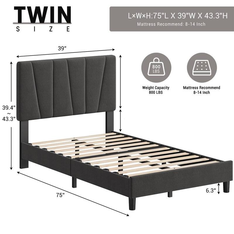 Upholstered Platform Bed with Adjustable Headboard and Slat Support