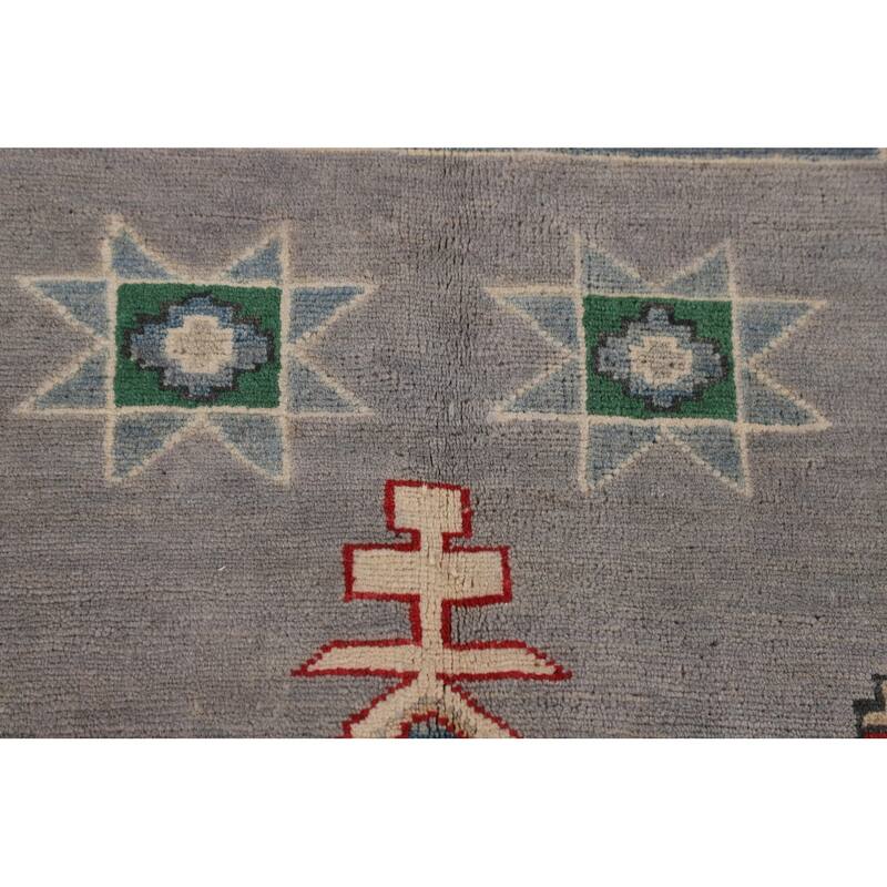 Gray Kazak Oriental Area Rug Dining Room Hand-Knotted Wool Carpet - 6'11" x 9'3"
