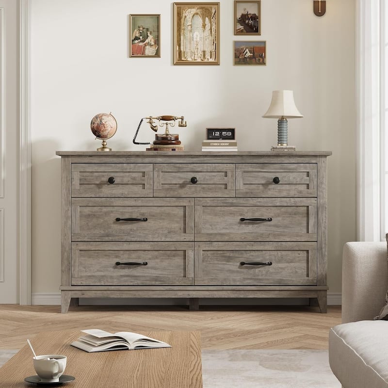 54 in 7 Drawer Wide Dresser with Storage for Living Room, Bedroom