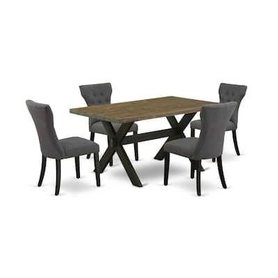 HomeStock 5-Piece Rectangle Natural Oak Finish Solid Wood Top Dining Table with 4 Upholstered Chairs with Lattice Back