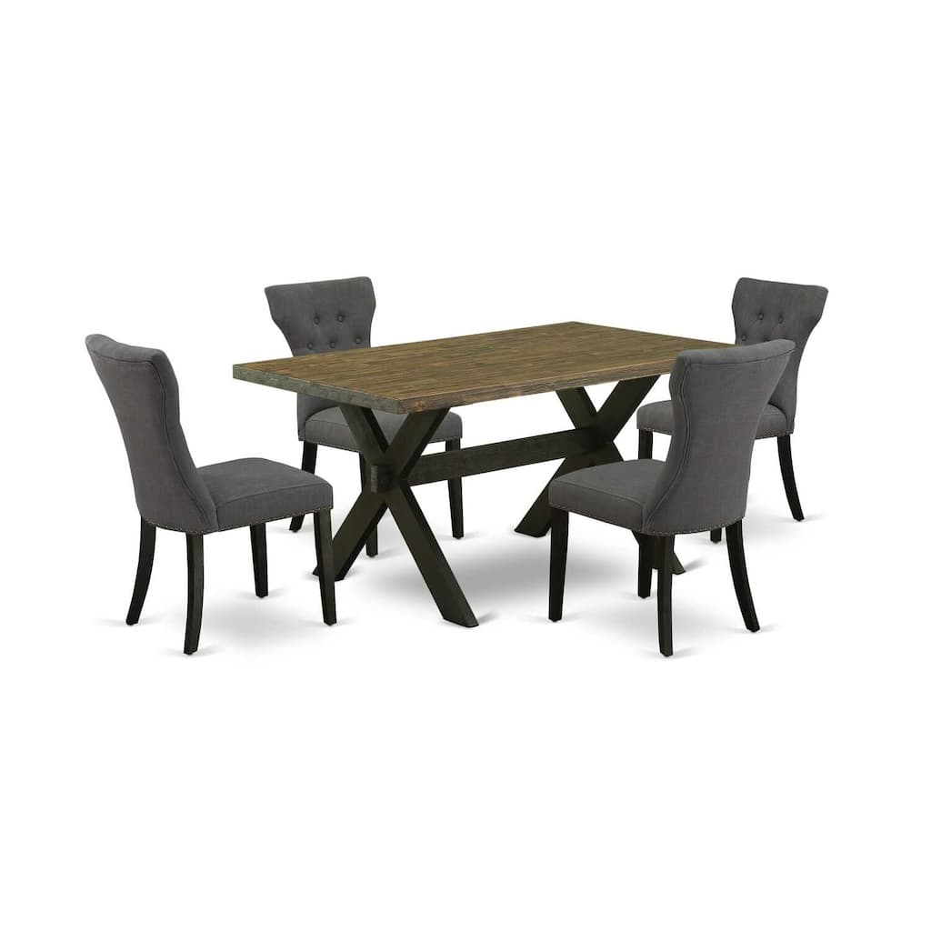 HomeStock 5-Piece Rectangle Natural Oak Finish Solid Wood Top Dining Table with 4 Upholstered Chairs with Lattice Back