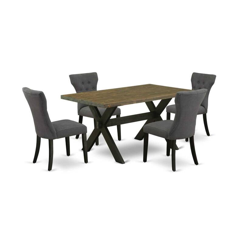 HomeStock 5-Piece Rectangle Natural Oak Finish Solid Wood Top Dining Table with 4 Upholstered Chairs with Lattice Back