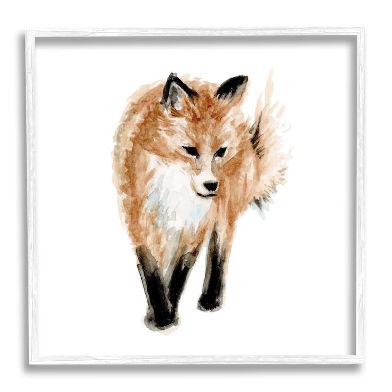 Stupell Red Fox Watercolor Painting Kids' Nursery Wild Animal Framed Wall Art - Brown - 12 x 12 - White