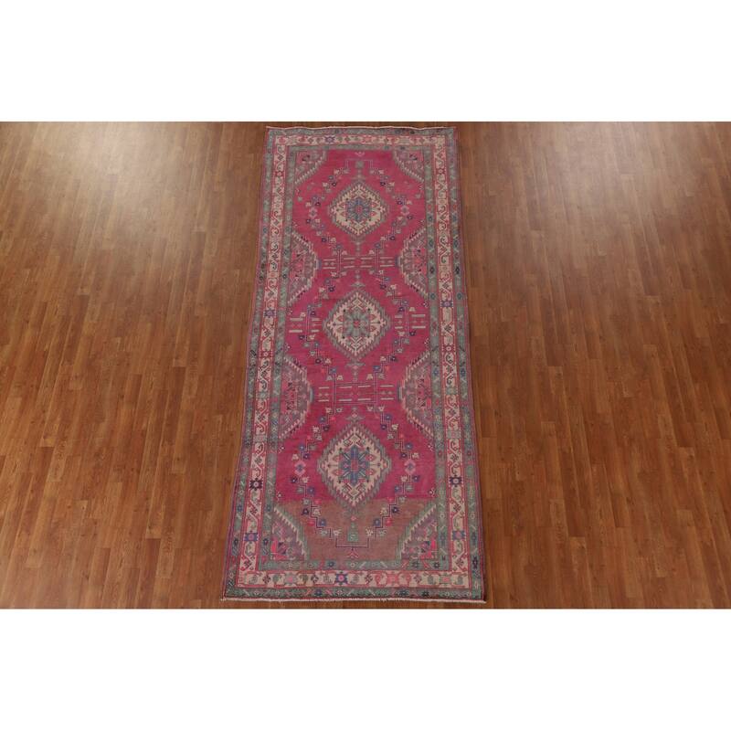 Tabriz Persian Vintage Runner Rug Handmade Wool Carpet - 4'5" x 10'9"