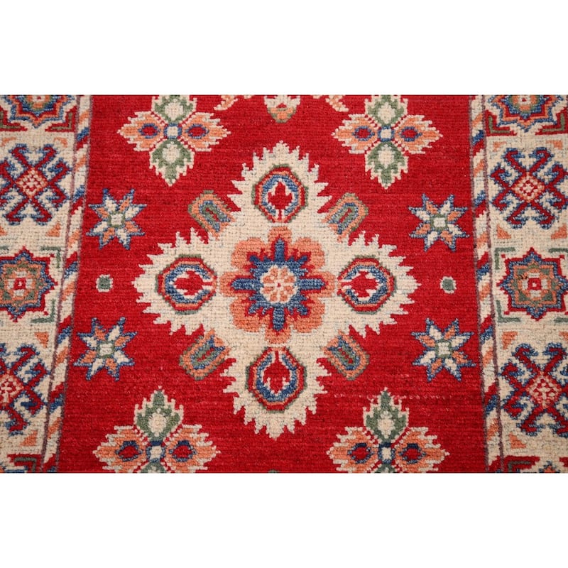 Geometric Red Kazak Accent Rug Handmade Wool Carpet - 2'0" x 2'11"