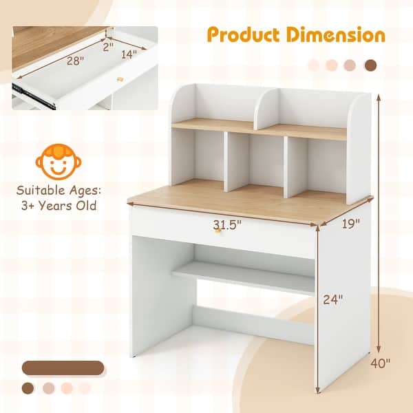 Kids Wooden Study Desk Writing Table with Hutch and Drawer - 31.5" x 19" x 40"