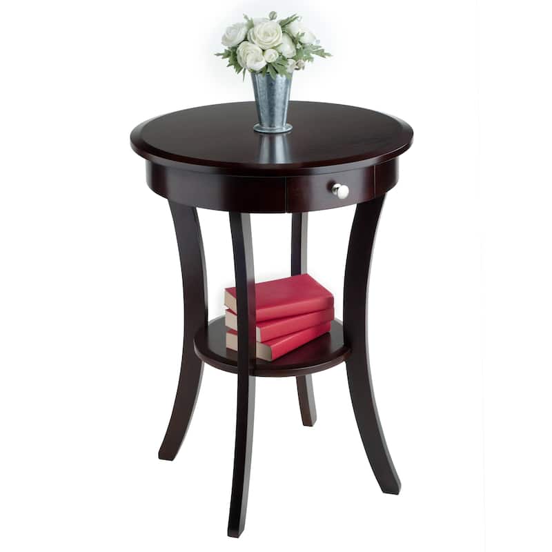 Sasha Round Accent Table, Cappuccino - 20"W x 20"D x 27"H.
