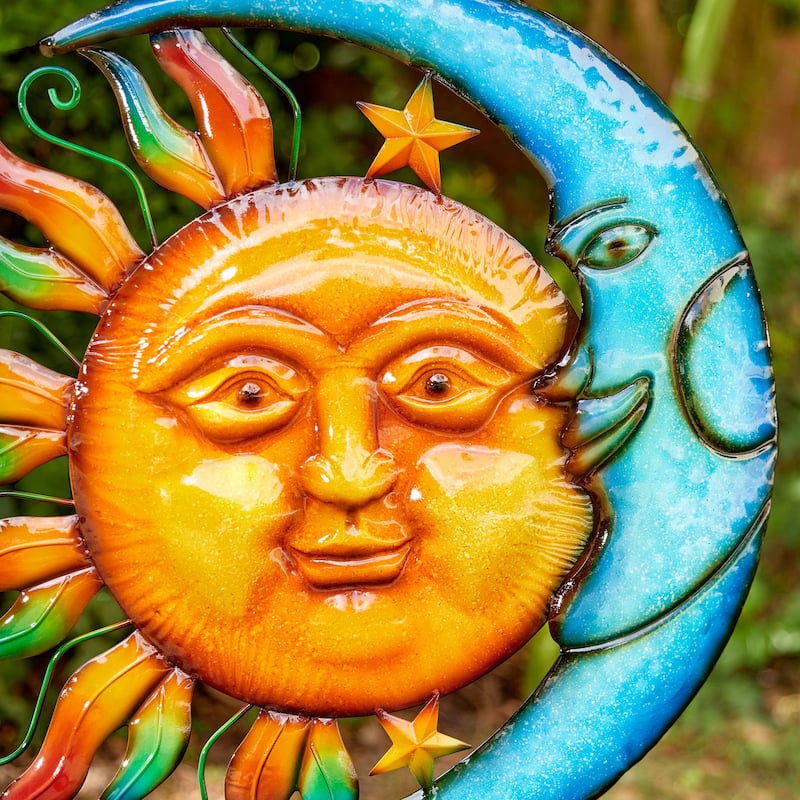 Glitzhome 36.25''H Metal Sun and Moon Wall Decor Yard Stake for Indoor and Outdoor