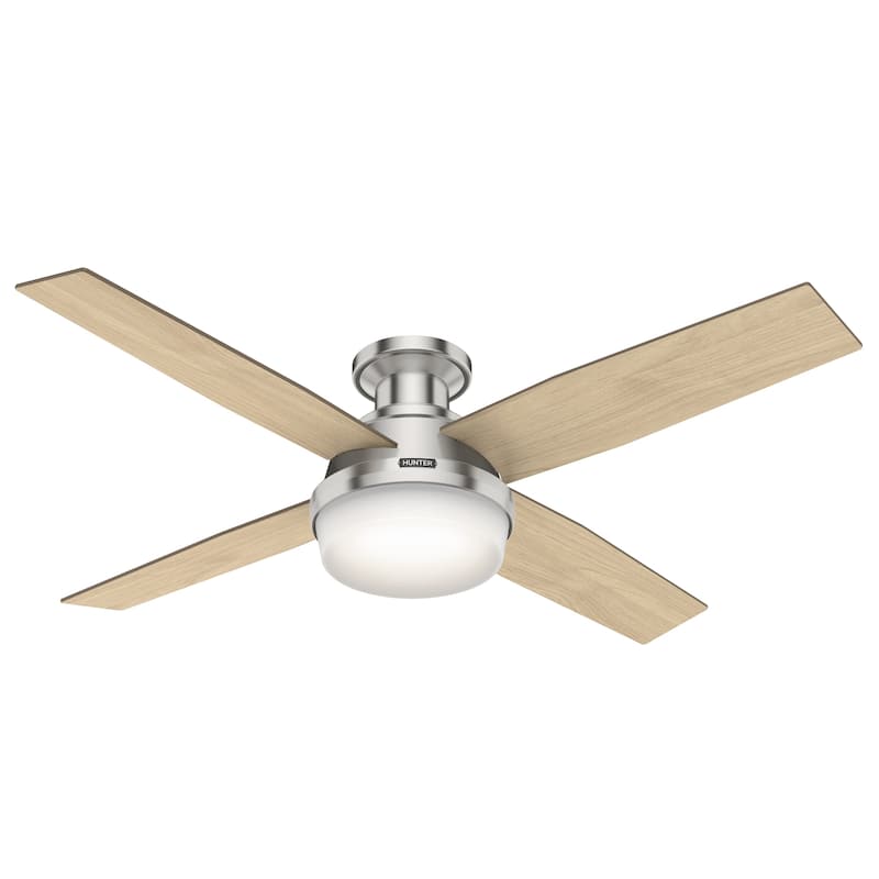Hunter 52" Dempsey Flush Mount Ceiling Fan w/ LED Light Kit, Handheld Remote - Contemporary, Transitional - Low Profile