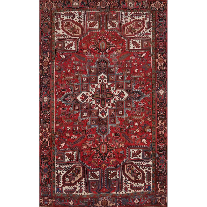 Hand Knotted Oriental 100% Wool Carpet Traditional Medallion Red Heriz Area Rug - 10' 7'' X 7' 3''