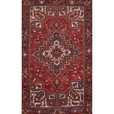 Hand Knotted Oriental 100% Wool Carpet Traditional Medallion Red Heriz Area Rug - 10' 7'' X 7' 3''