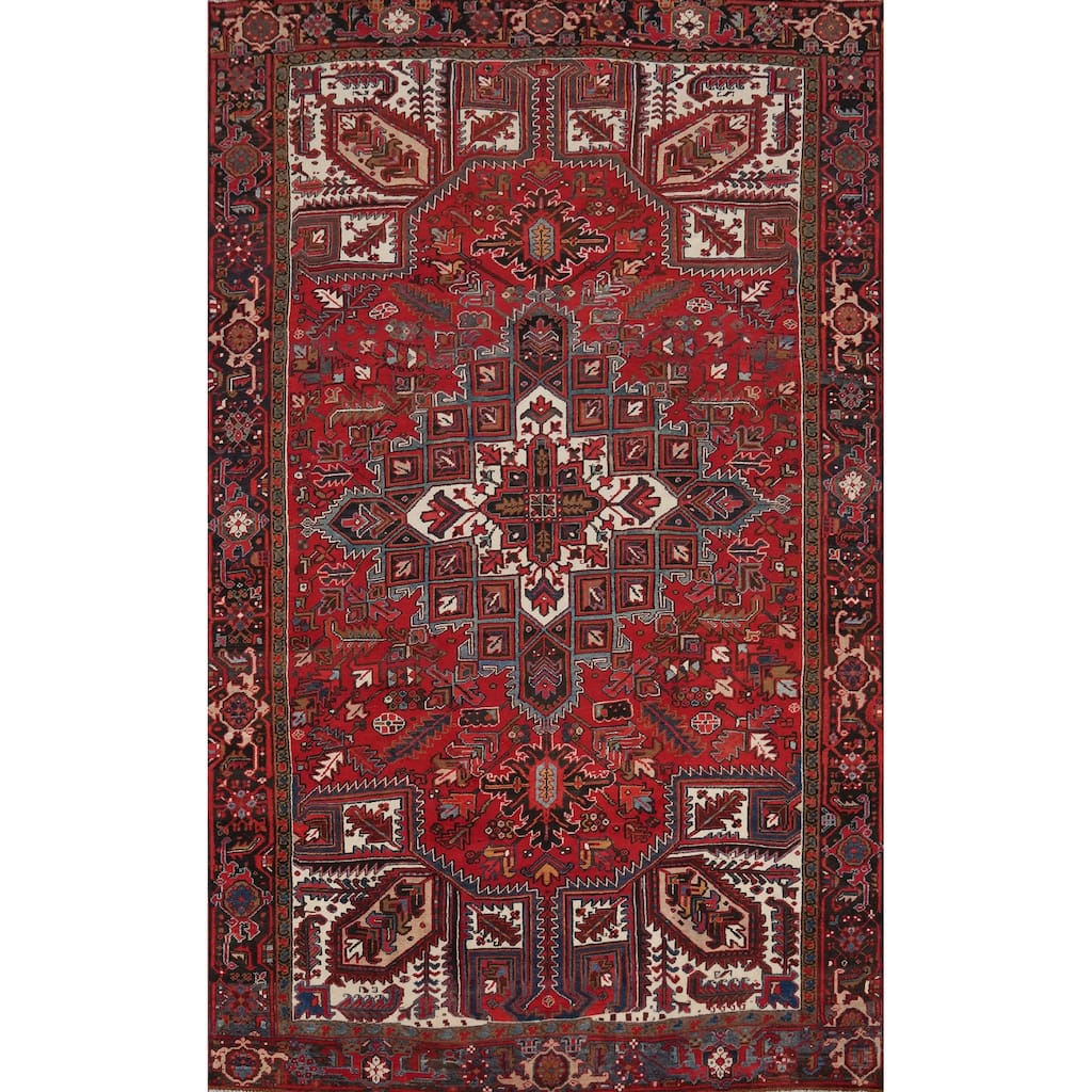 Hand Knotted Oriental 100% Wool Carpet Traditional Medallion Red Heriz Area Rug - 10' 7'' X 7' 3''