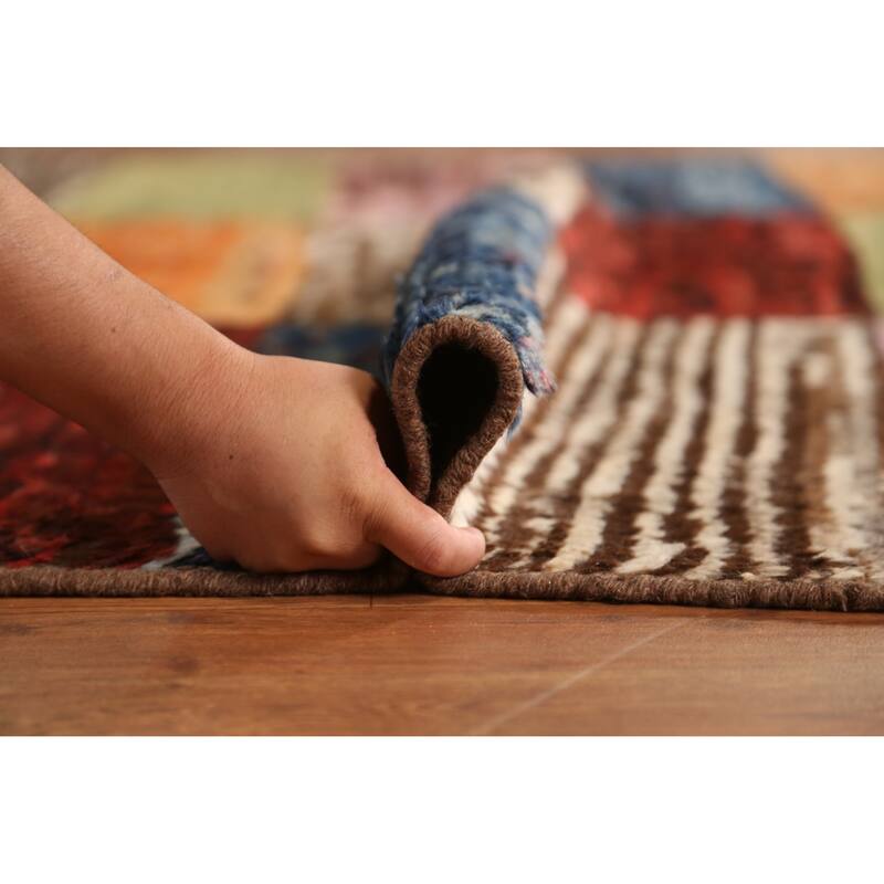 Checkered Moroccan Area Rug Hand-Knotted Wool Carpet - 6'8" x 9'11"
