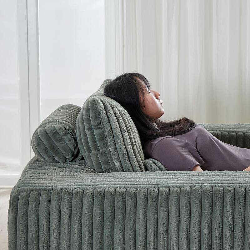 Corduroy Foam Sofa Lounge Chair with Removable Footstool