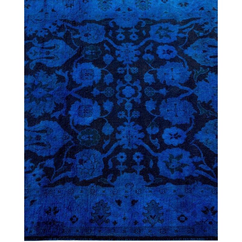 Overton Hand Knotted Wool Vintage Inspired Modern Contemporary Overdyed Blue Area Rug - 2' 7" x 12' 2"