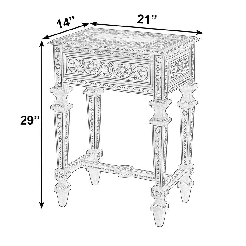 Rashmi 21 in. W Rectangular Teak & Bone 1 Drawer End Table