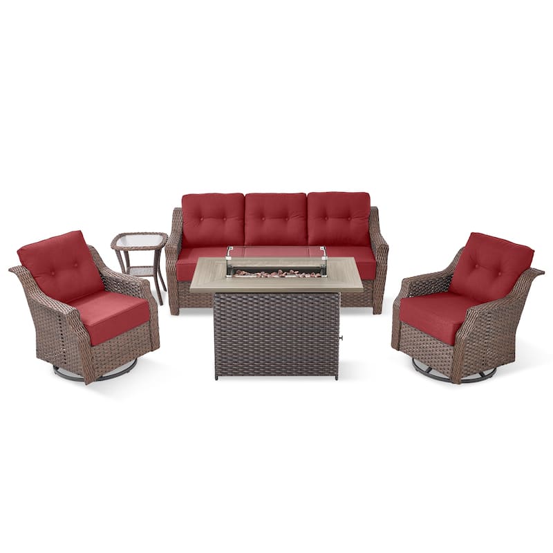 5-Piece Sofa Swivel Chairs with 41 Inch Fire Pit Table