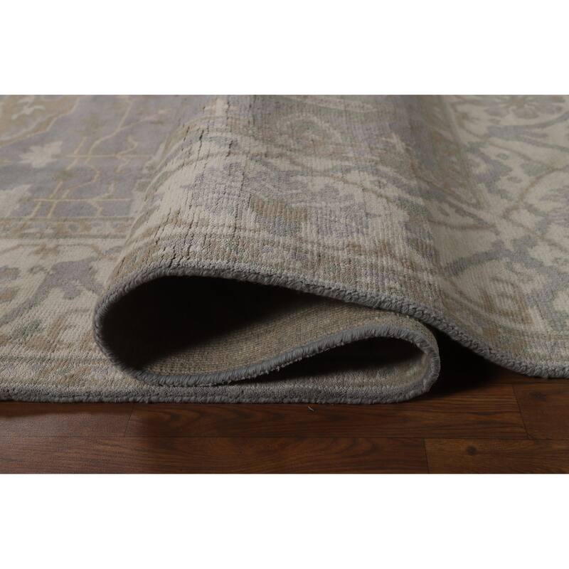 Transitional Gray Oushak Style Area Rug Hand-Knotted Wool Carpet - 7'11" x 9'10"