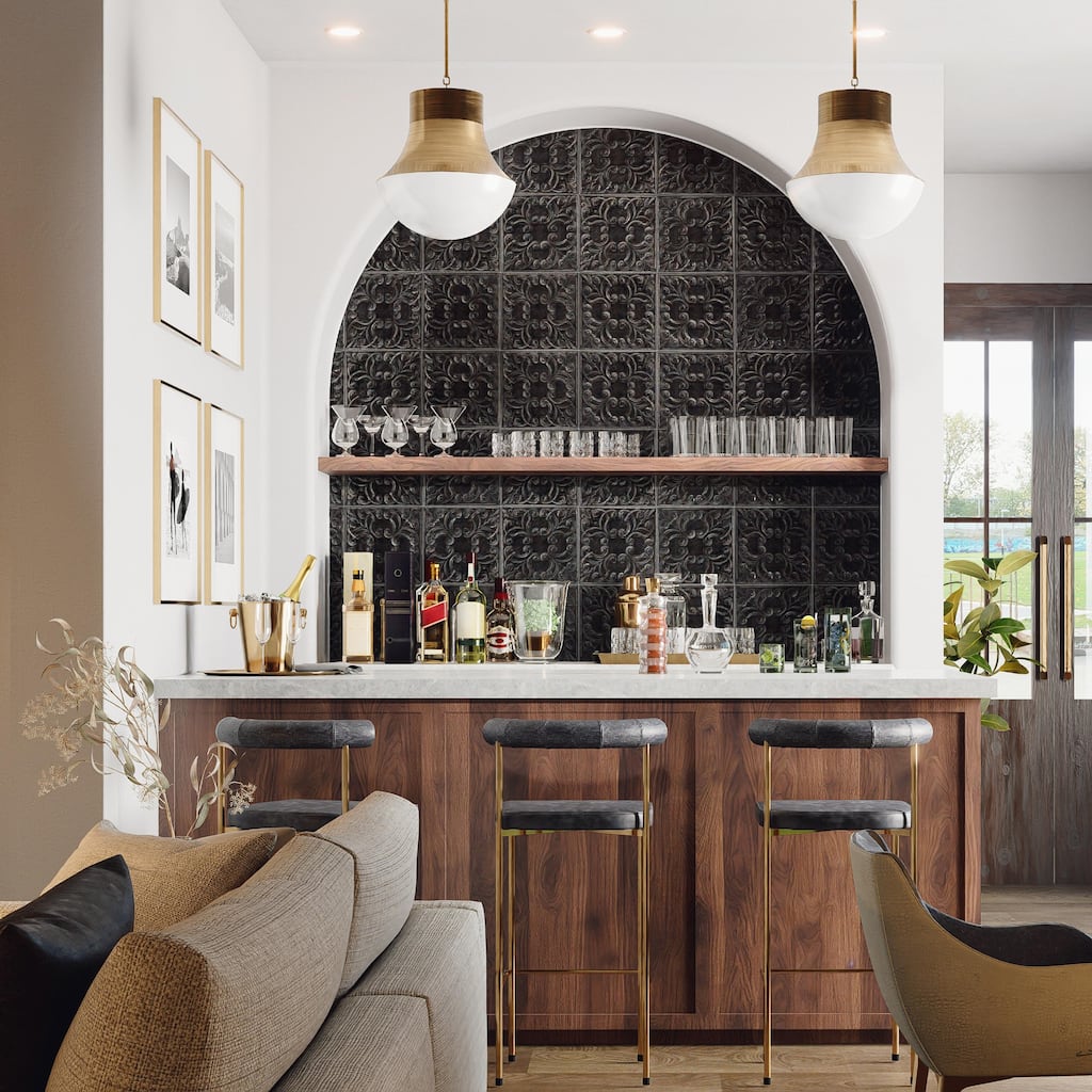 Merola Tile Victorian Tin Black 17-3/8" x 17-3/8" Porcelain Wall Tile