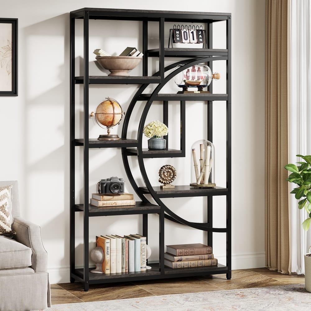 Bookshelf Industrial 5 Tier Etagere Bookcase, Freestanding Tall Bookshelves