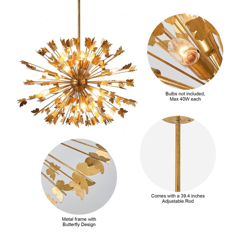 35" 14-Light Gold Butterfly Sputnik Sphere Distinctive Chandelier - 34.65 " D x 34.65 " W x 23.62" H