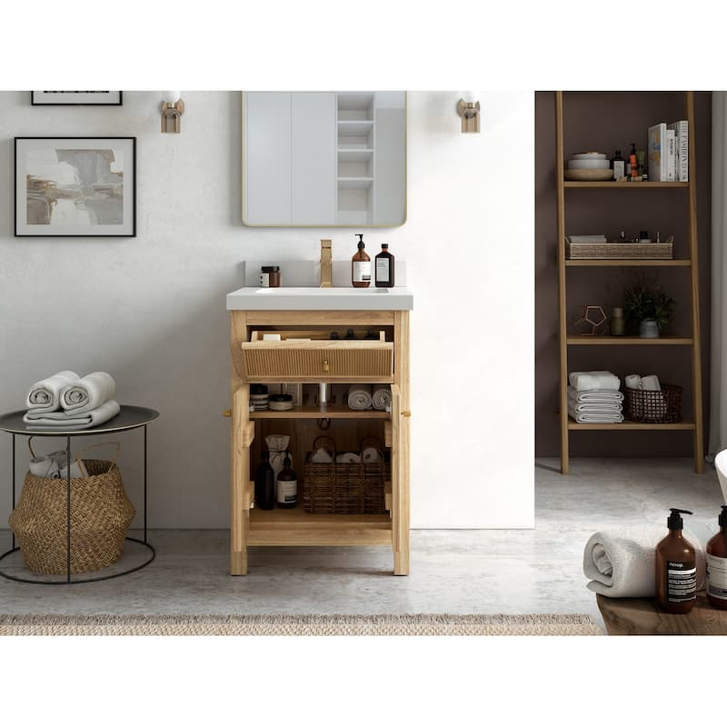 Willow Collections 24 x 22 Sonoma Teak Wood Single Bowl Sink Bathroom Vanity in Golden Teak with Countertop