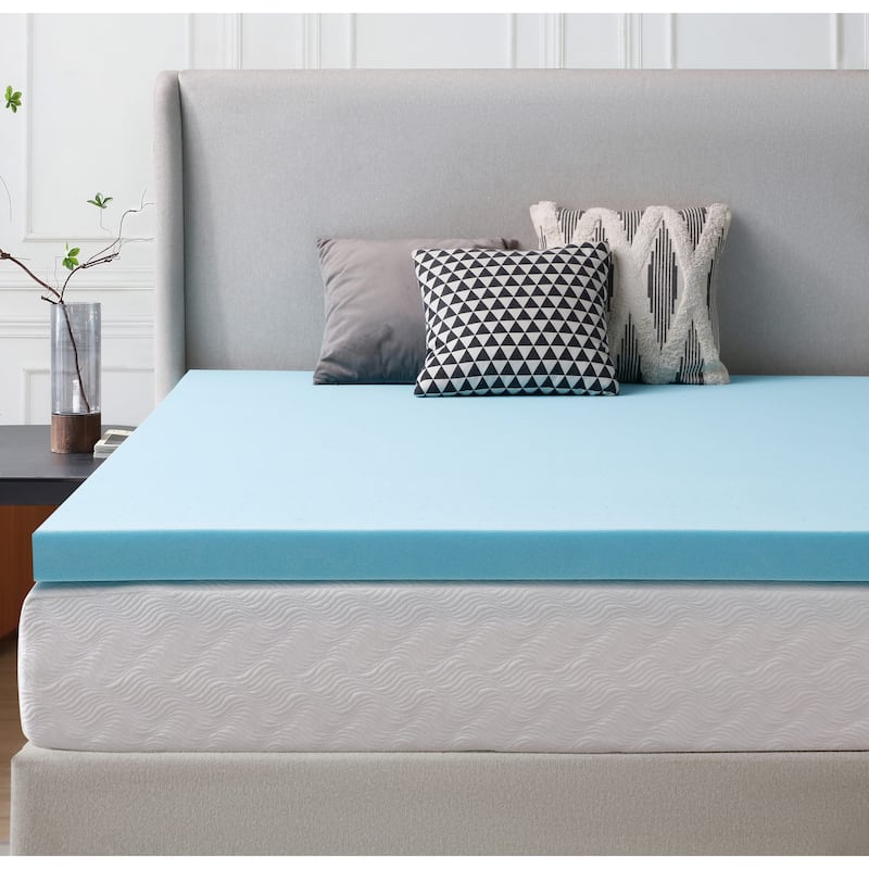 L'Baiet Cooling Gel Memory Foam Mattress Topper Medium Firm - Blue