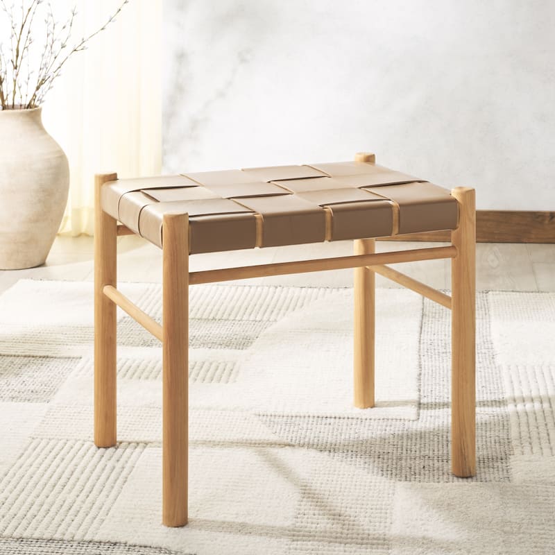 SAFAVIEH Couture Devnie Solid Woven Ottoman, Fully Assembled - Brown/Natural