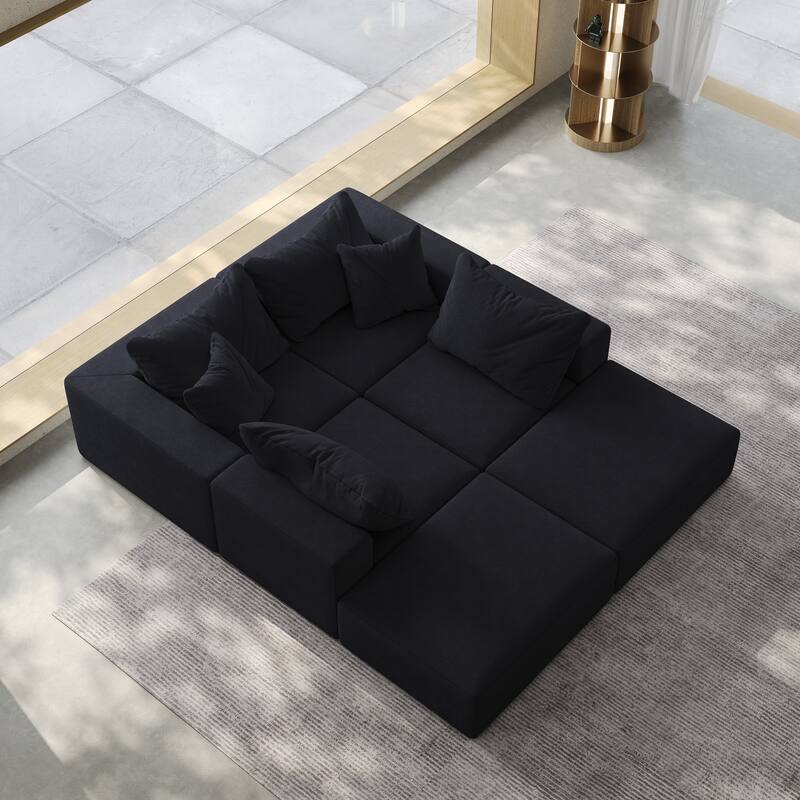 Oversized Chenille Upholstered Sectional Sofa Set Modular Couch Cloud Sleeper Sofa Bed with Ottomans and Pillows for Living Room