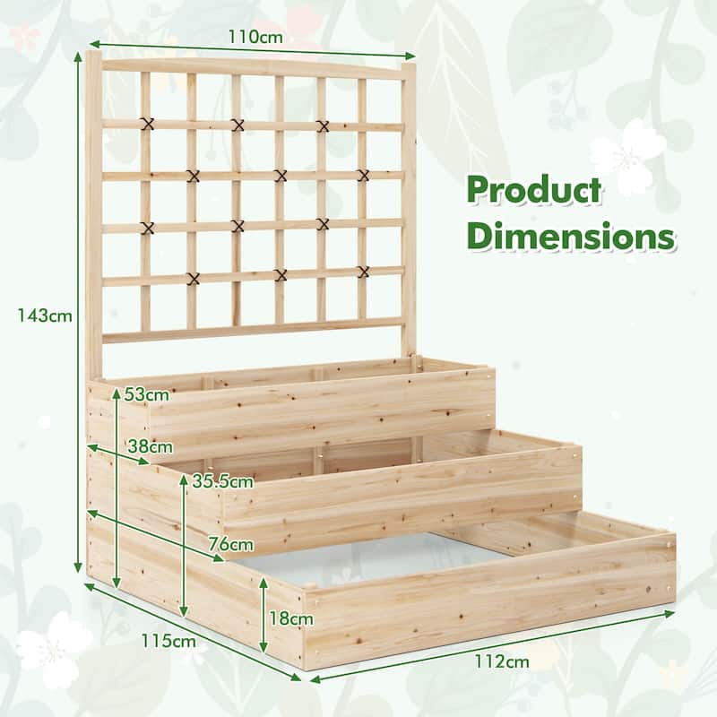 Gymax 44'' x 45'' x 56'' 3-Tier Raised Garden Bed w/ Lattice Trellis