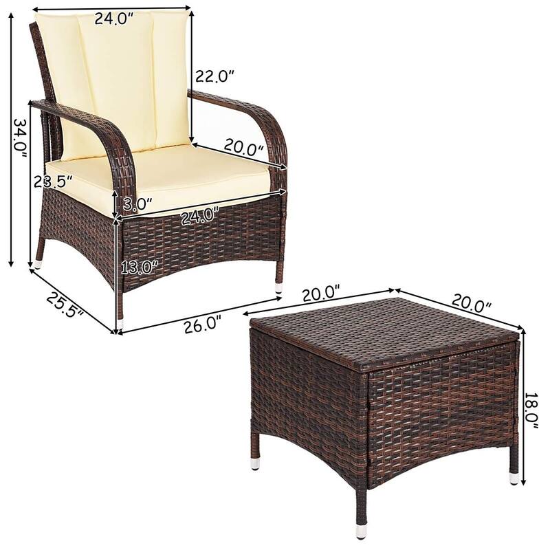3PCS Outdoor Patio Rattan Wicker Furniture Set