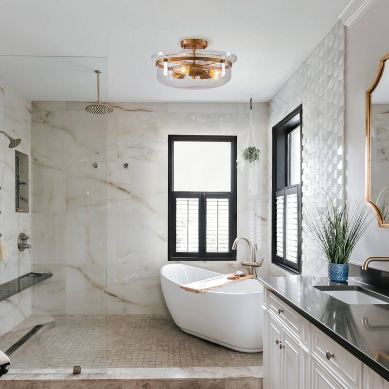 3-Light Semi Flush Mount with Clear Glass
