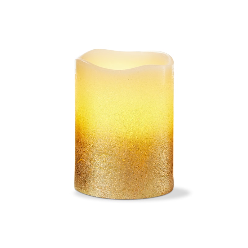 Shimmery Gold LED Flameless Pillar Candle 3x4 Perfect for Everyday Use Wipe Clean 3.94 in H x 2.95 in L x 2.95 in W