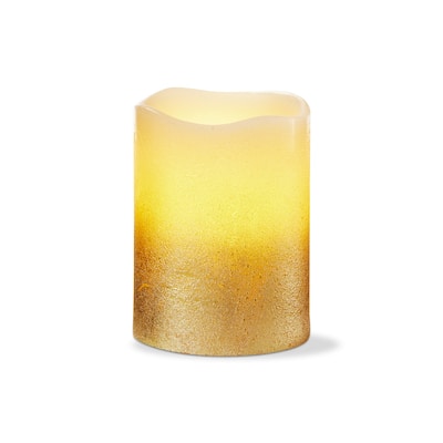 Shimmery Gold LED Flameless Pillar Candle 3x4 Perfect for Everyday Use Wipe Clean 3.94 in H x 2.95 in L x 2.95 in W