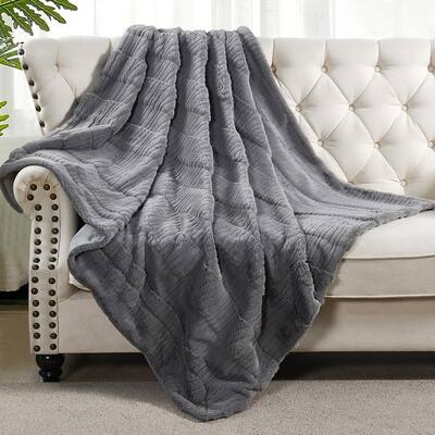 Sculpted Stripe FauxFur Throw Super Soft Cozy Blankets for Couch