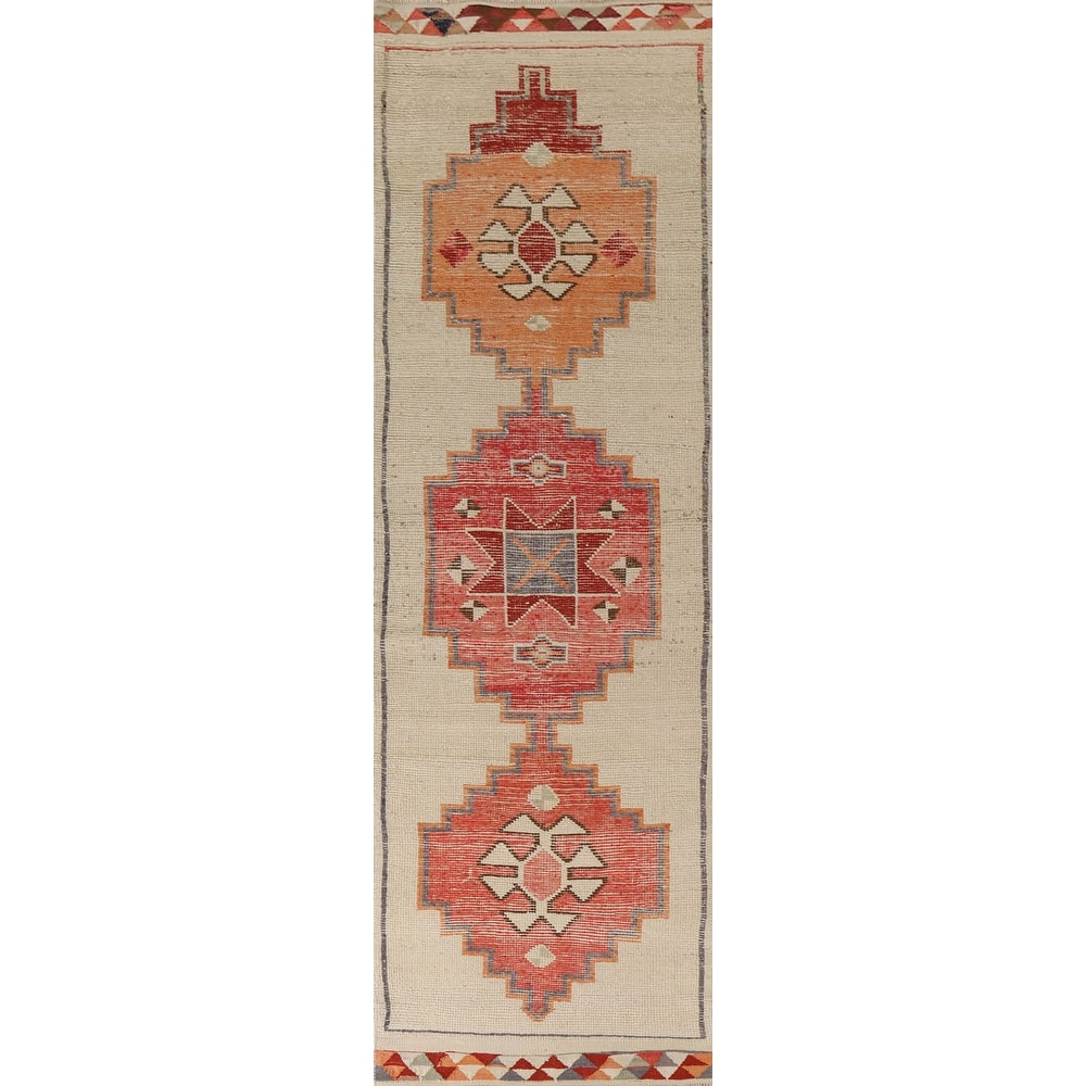 Plush Natural Dye Anatolian Turkish Runner Rug Handmade Wool Carpet - 3'1"x 11'10"