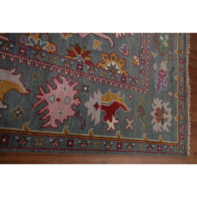 All-Over Gray Oushak Oriental Area Rug Handmade Wool Carpet - 9'3" x 11'7"