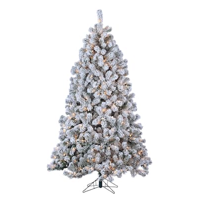 7 Foot Pre Lit Flocked Montana Pine with 500 Clear Lights